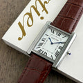 Luxury Tank Style Square Dial Watch – Brown Crocodile Pattern Leather Strap | White Roman Dial | Quartz Movement