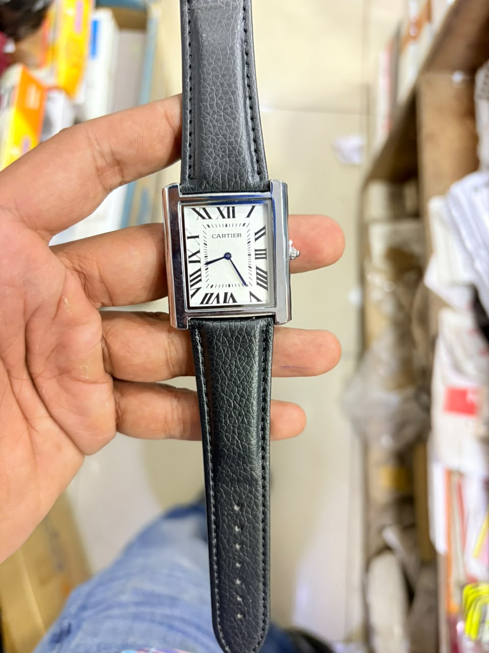 Luxury Tank Style Square Dial Watch – Brown Crocodile Pattern Leather Strap | White Roman Dial | Quartz Movement
