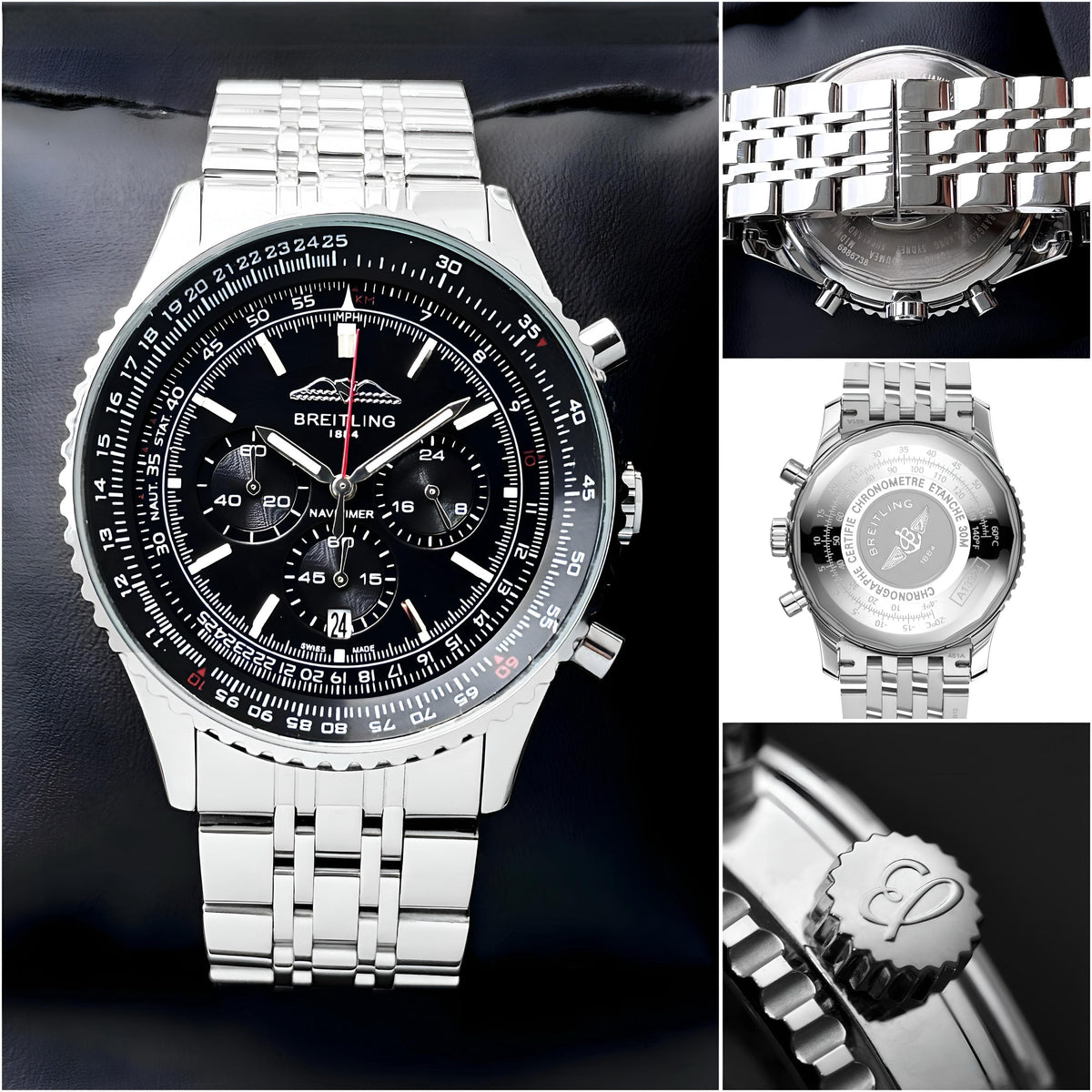Breitling Black Dial Chronograph Watch for Men