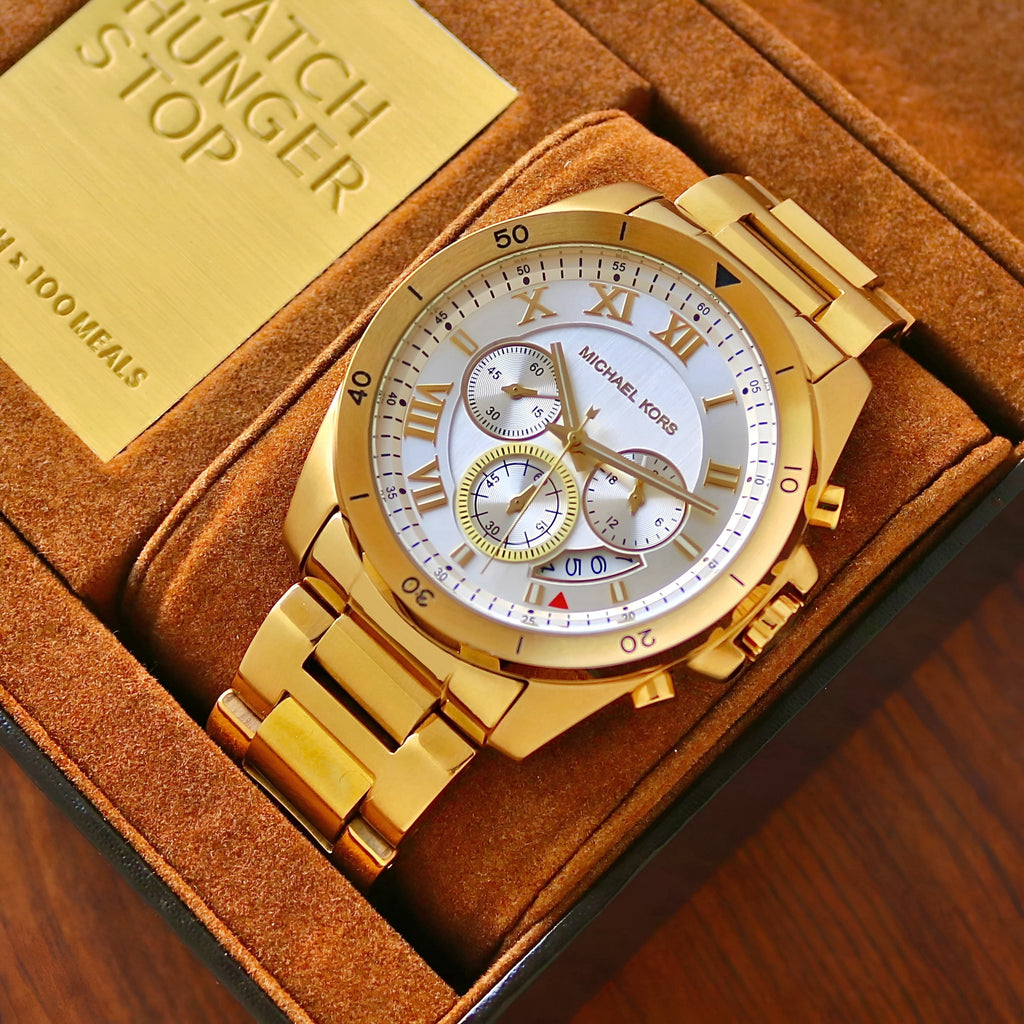 Michael Kors Men's Gold-Tone Chronograph Watch – White Dial & Stainless Steel Bracelet