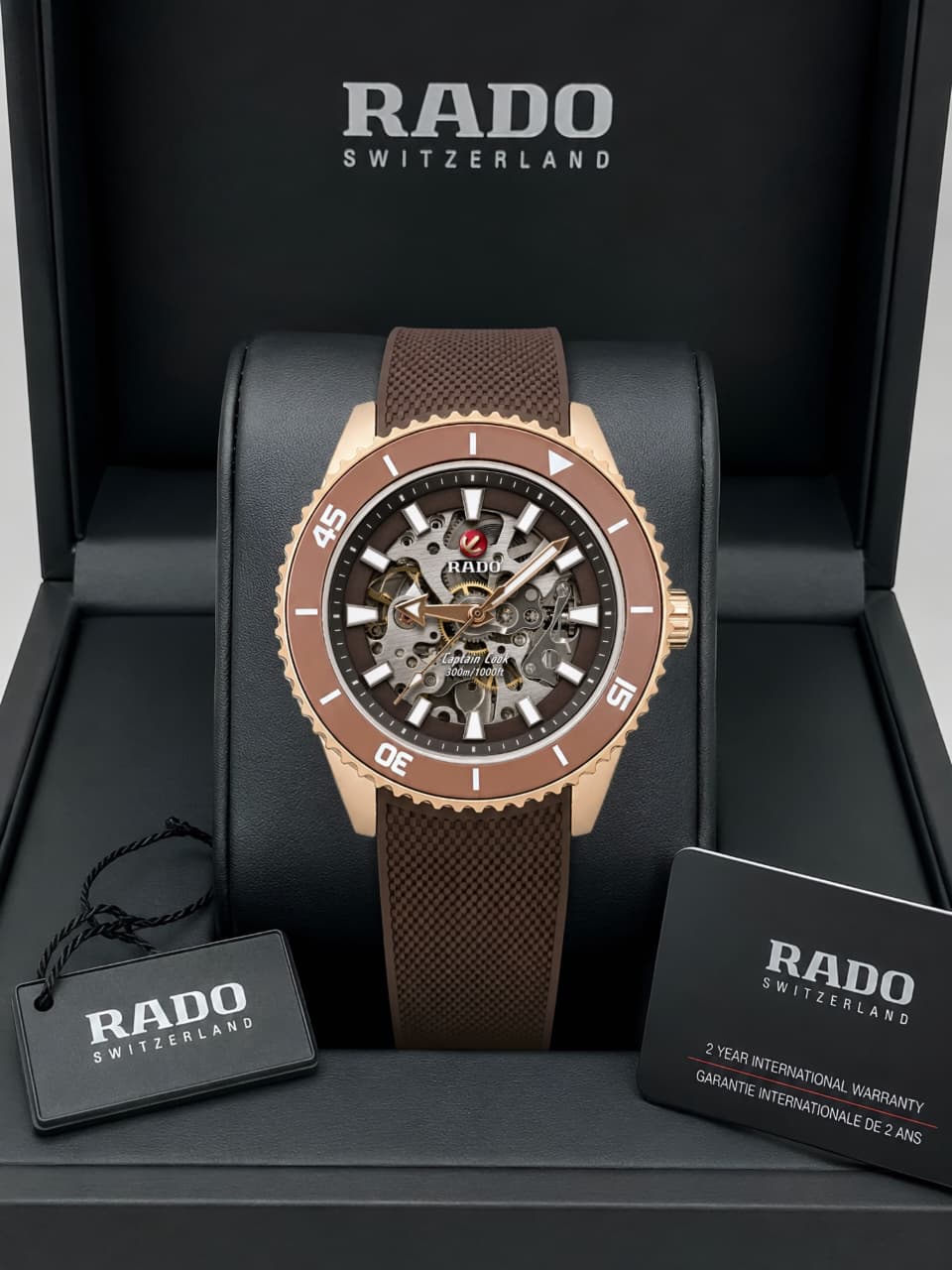 Rado Men's Captain Cook Automatic Watch – Brown Skeleton Dial with Rose Gold Case