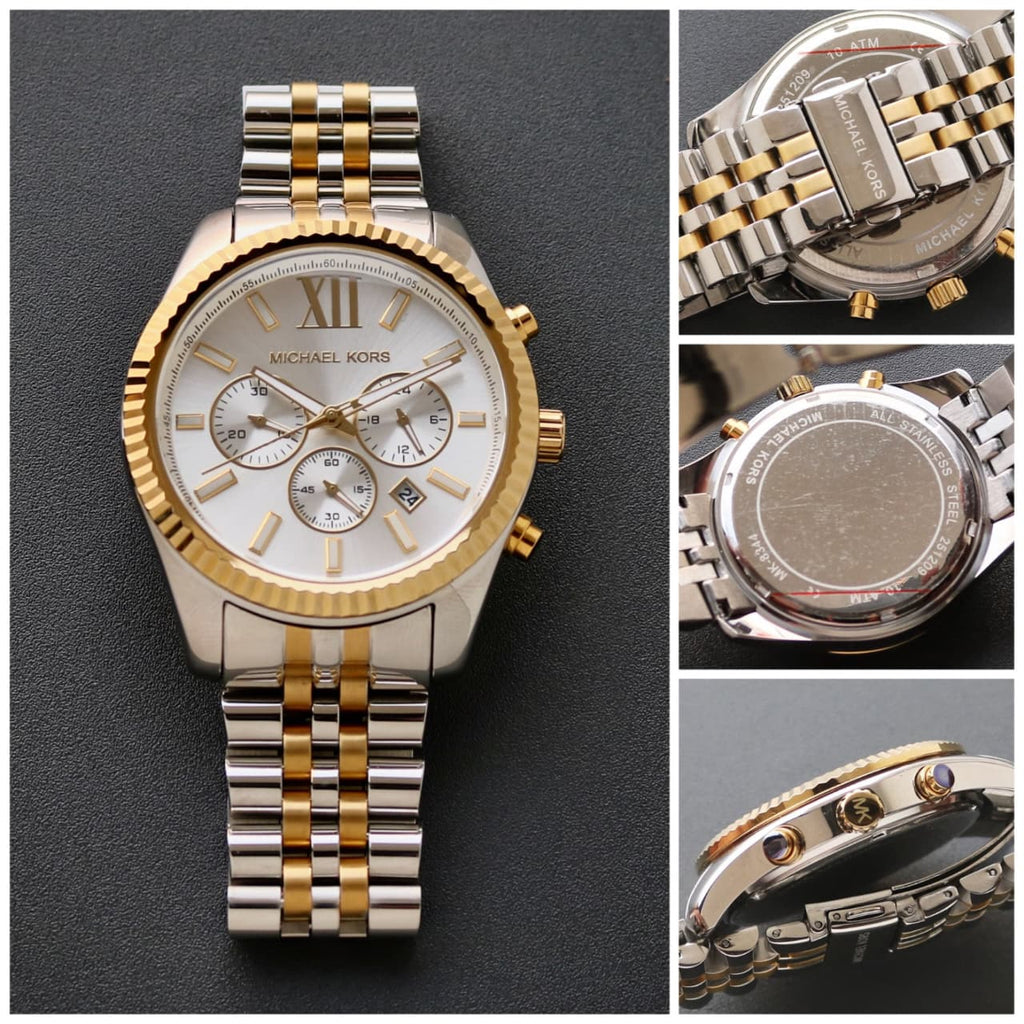 Michael Kors Men's Chronograph Watch – Silver & Gold Bracelet with White Dial