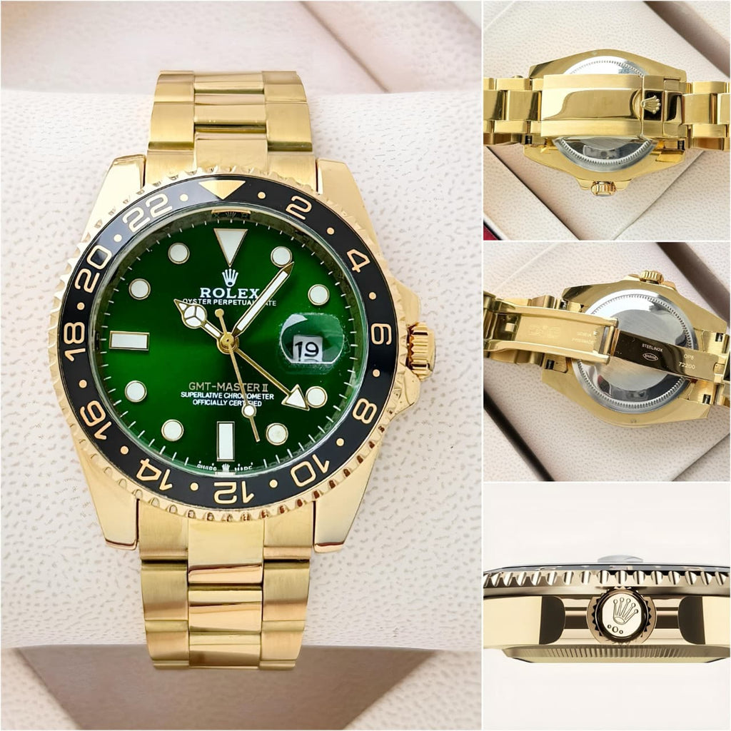 Rolex Men's GMT-Style Watch – Green Dial with Gold-Tone Bracelet
