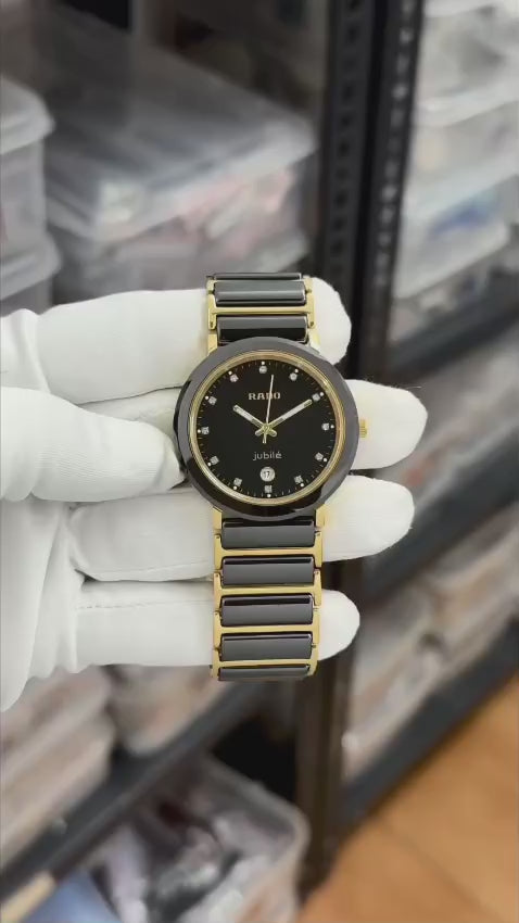 Rado Men's Black & Gold Watch – Black Dial with Gold-Tone Bracelet